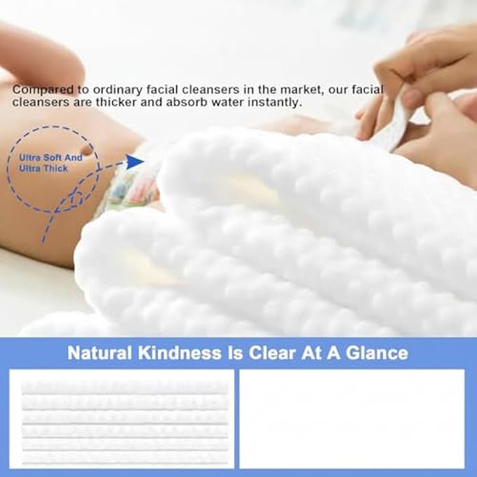 NALACAL DISPOSABLE FACE TOWEL, 200 COUNT SOFT COTTON FACIAL DRY WIPES, LINT-FREE DRY WIPES, MULTI-PURPOSE FOR SKIN CARE, MAKE-UP WIPES, FACE WIPES AND FACIAL CLEANSING LARGE PACKING, FOR SENSITIVE SKIN - Image 4